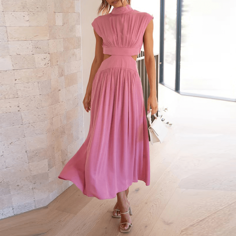 Cut-Out Pleated Midi Dress