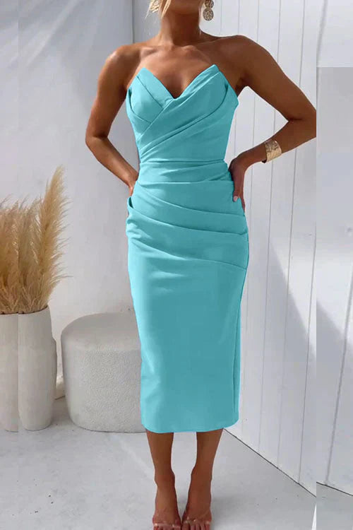Ruched Strapless Midi Dress