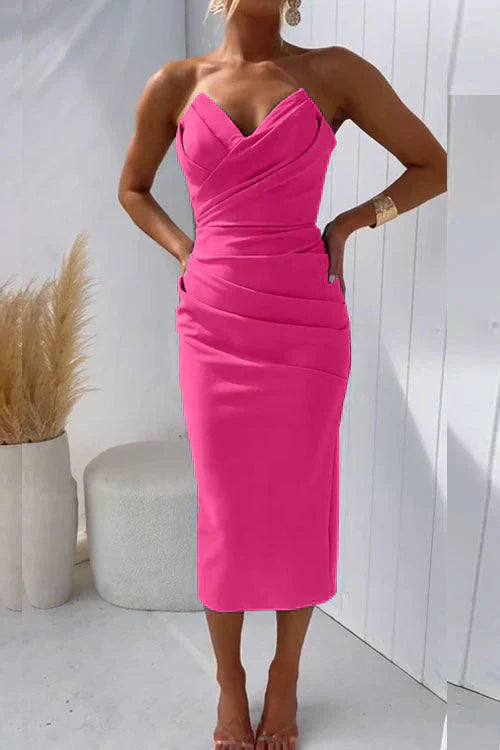 Ruched Strapless Midi Dress