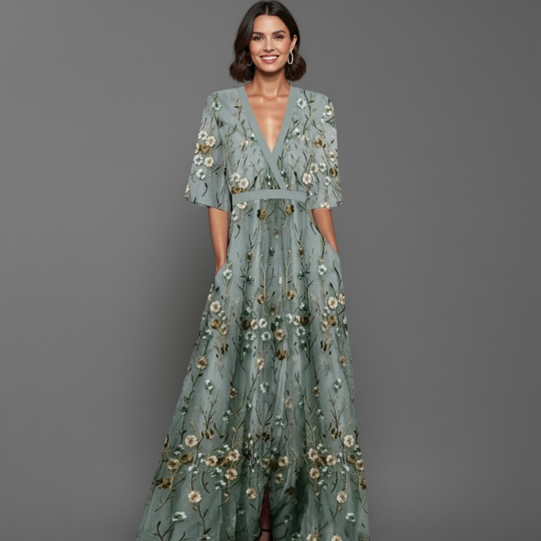 Embroidered Floral Maxi Dress