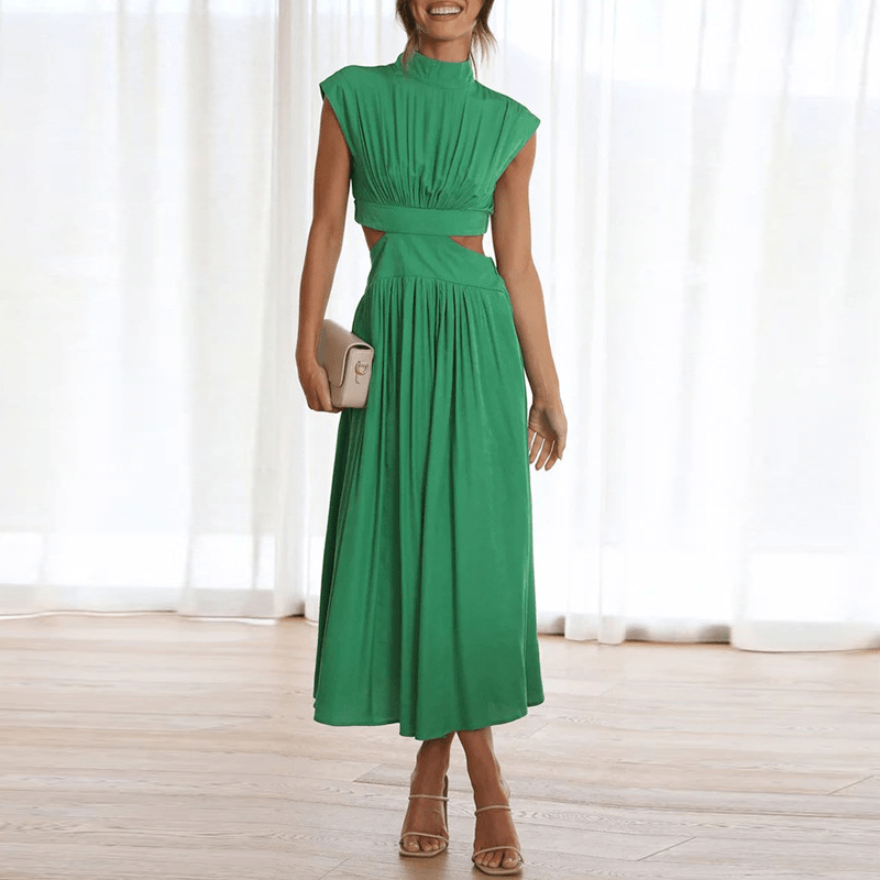 Cut-Out Pleated Midi Dress