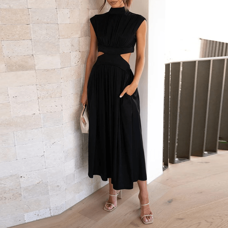 Cut-Out Pleated Midi Dress