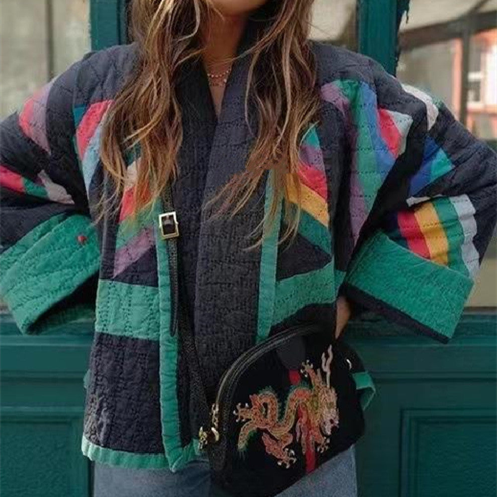 Colorblock Quilted Kimono Jacket