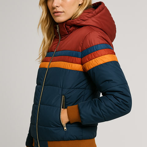 Retro Colorblock Puffer Jacket