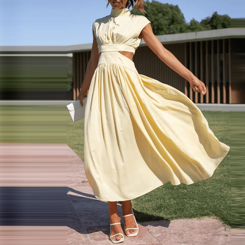 Cut-Out Pleated Midi Dress
