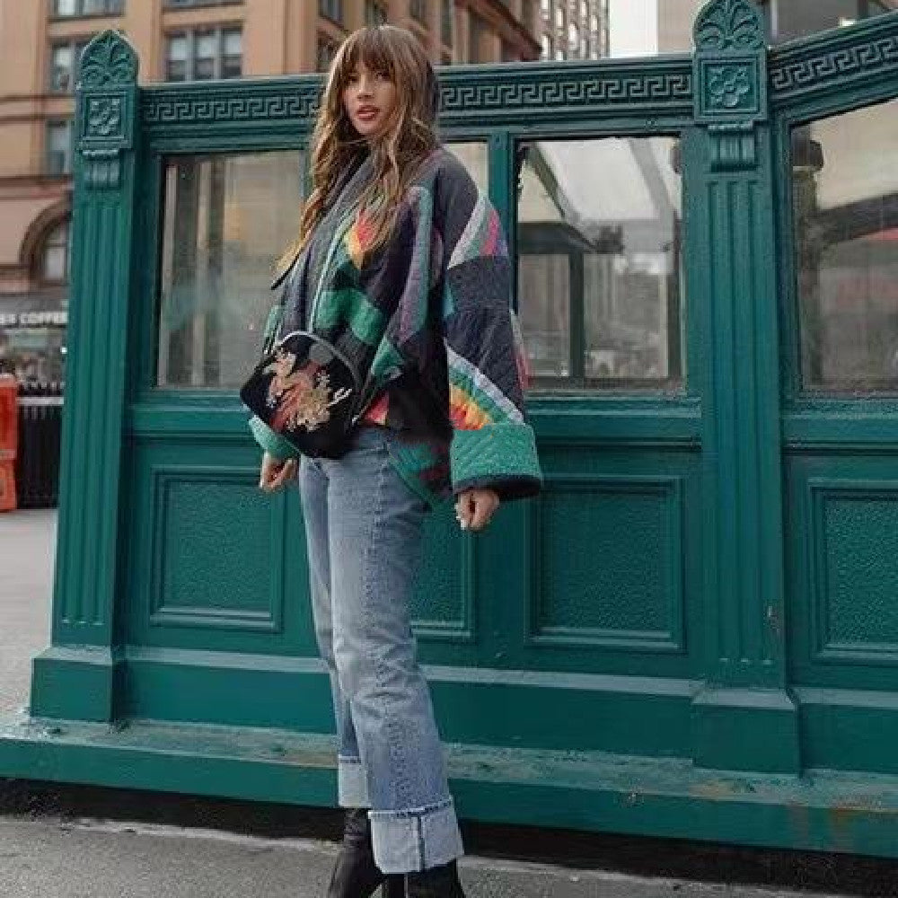 Colorblock Quilted Kimono Jacket