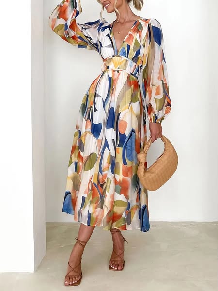 Abstract Print Midi Dress