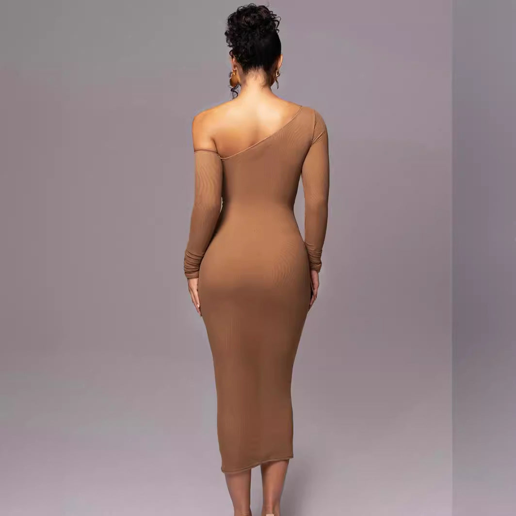 Asymmetric Mesh Bodycon Dress