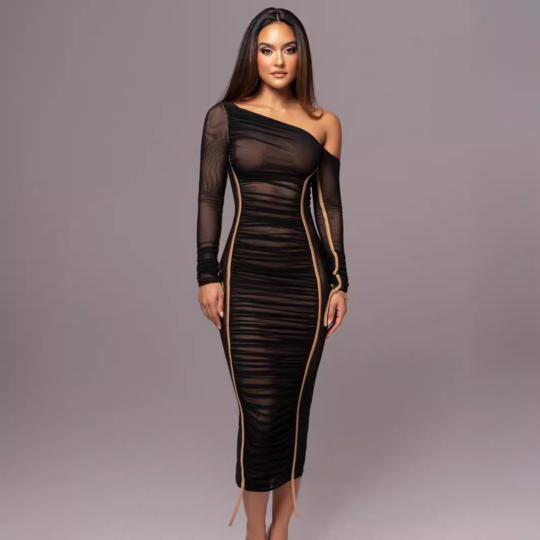 Asymmetric Mesh Bodycon Dress