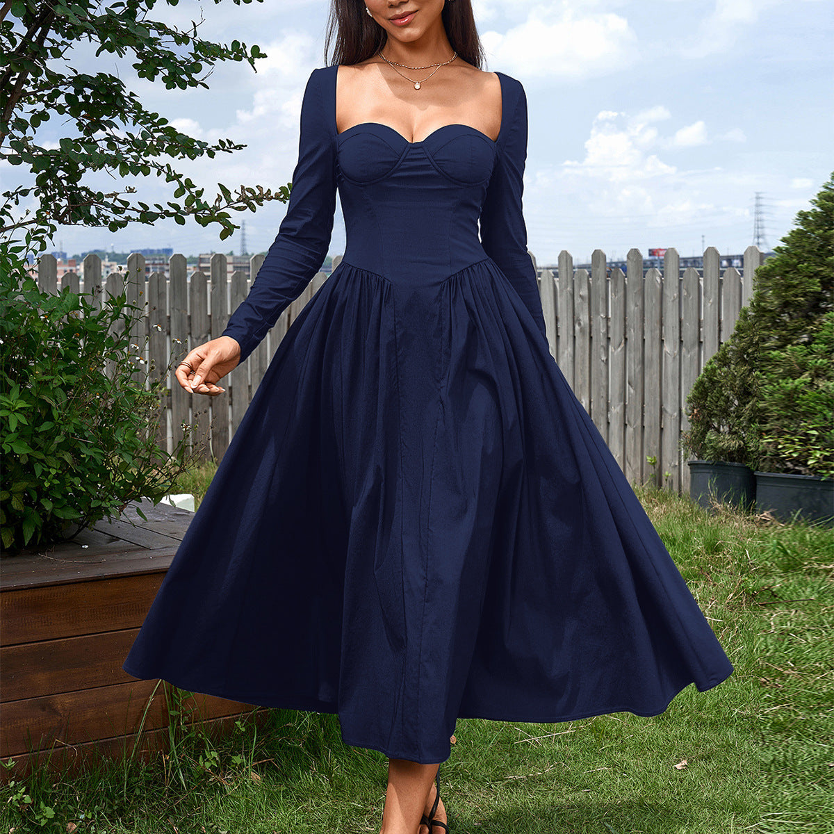 Sophisticated Long Sleeve Midi Dress