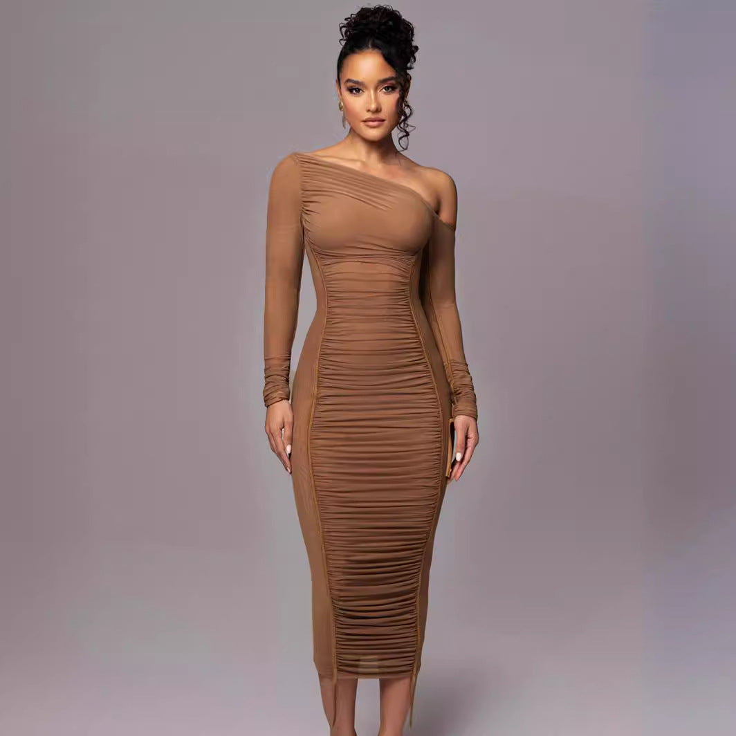 Asymmetric Mesh Bodycon Dress