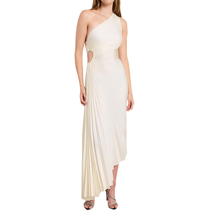 One-Shoulder Pleated Evening Dress