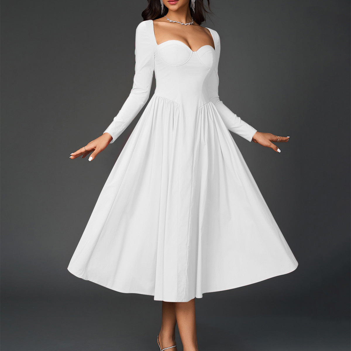 Sophisticated Long Sleeve Midi Dress