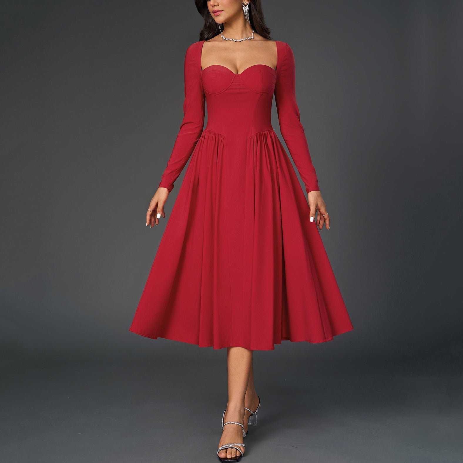 Sophisticated Long Sleeve Midi Dress