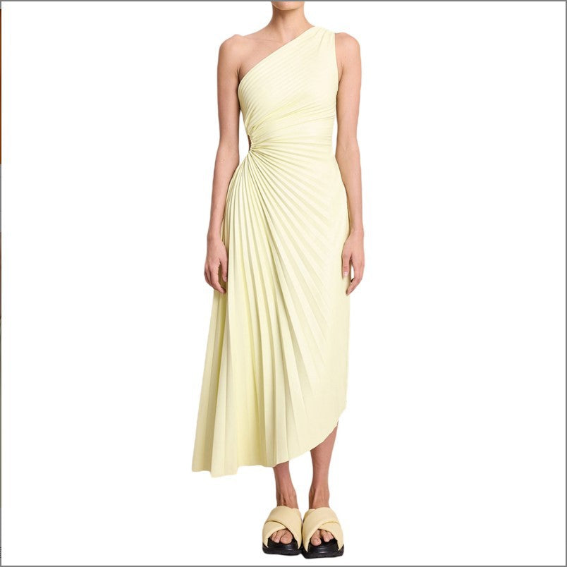 One-Shoulder Pleated Evening Dress