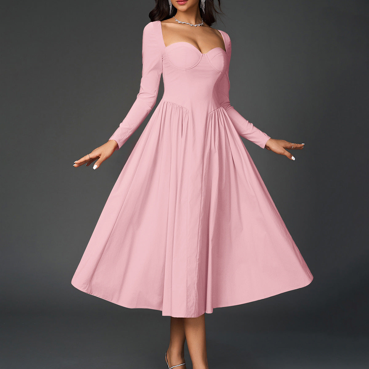 Sophisticated Long Sleeve Midi Dress