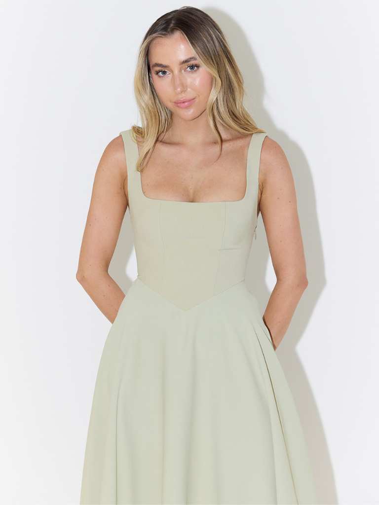 Square-Neck Flared Midi Dress