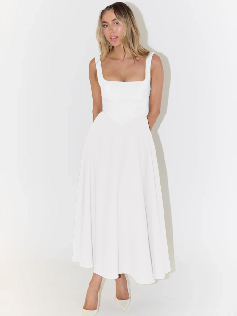 Square-Neck Flared Midi Dress