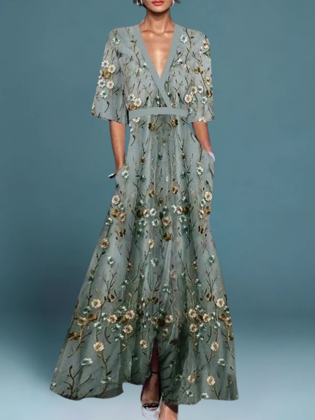 Embroidered Floral Maxi Dress