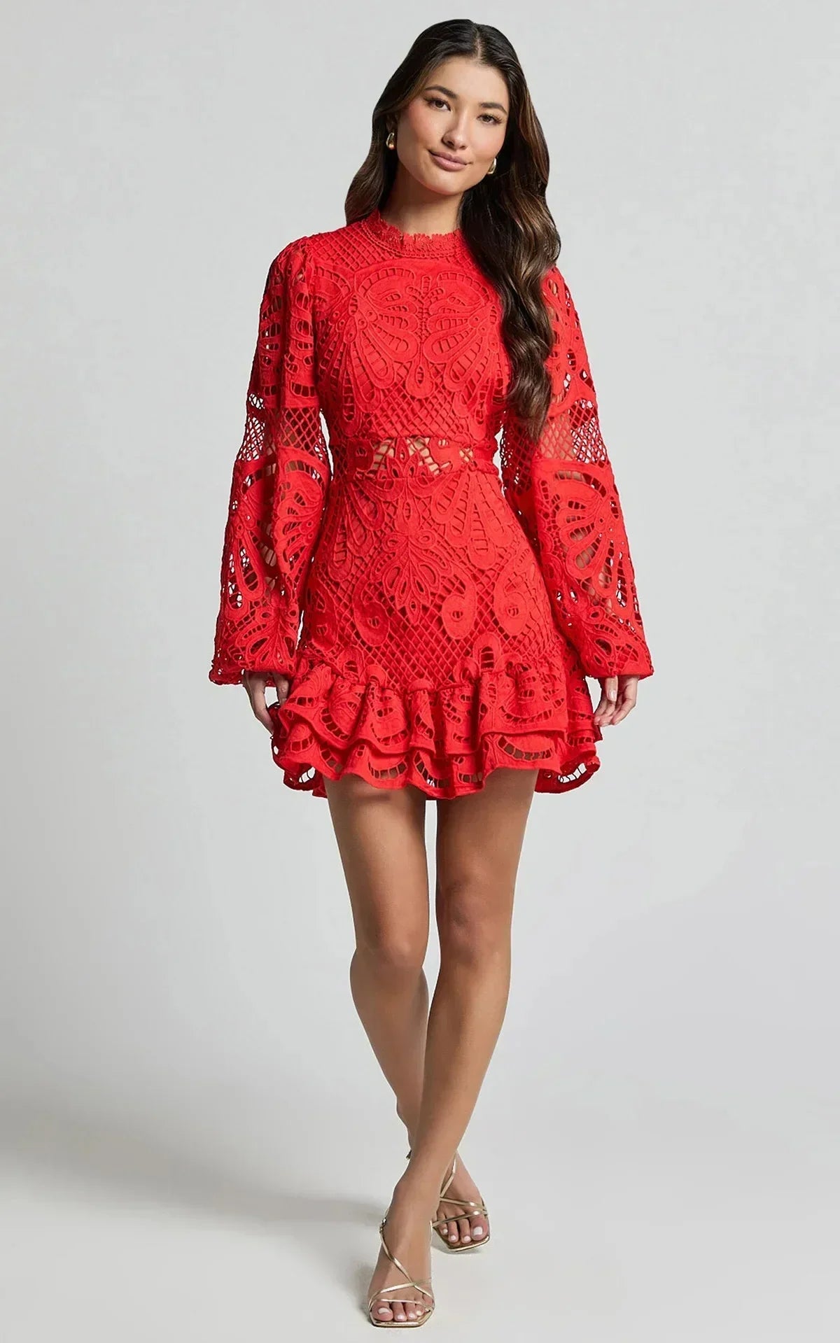 Floral Lace Ruffle Mini Dress