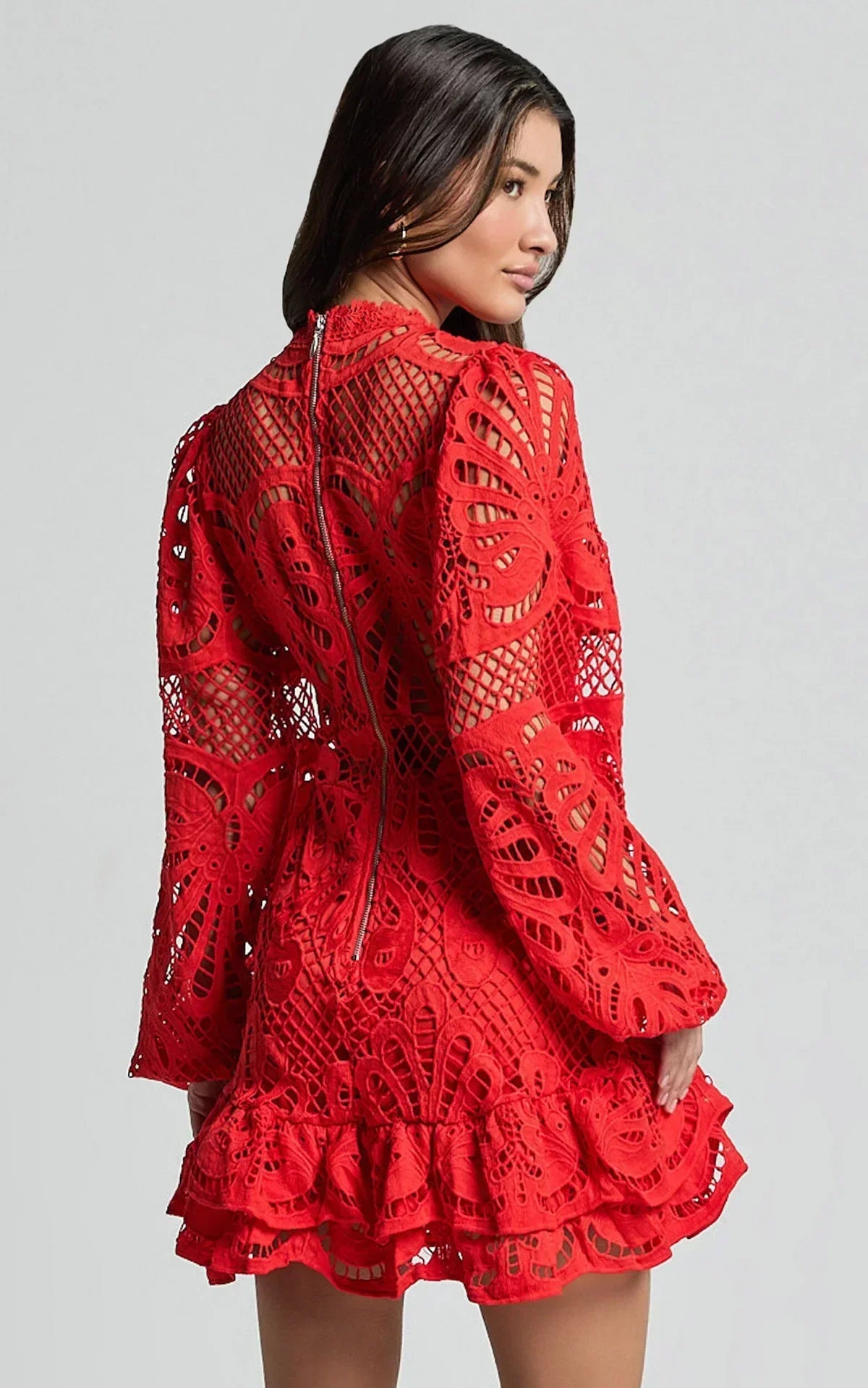 Floral Lace Ruffle Mini Dress
