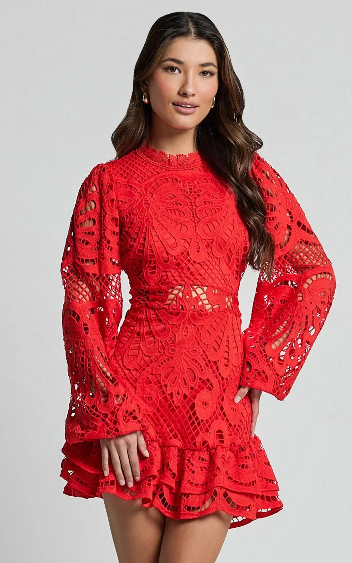 Floral Lace Ruffle Mini Dress