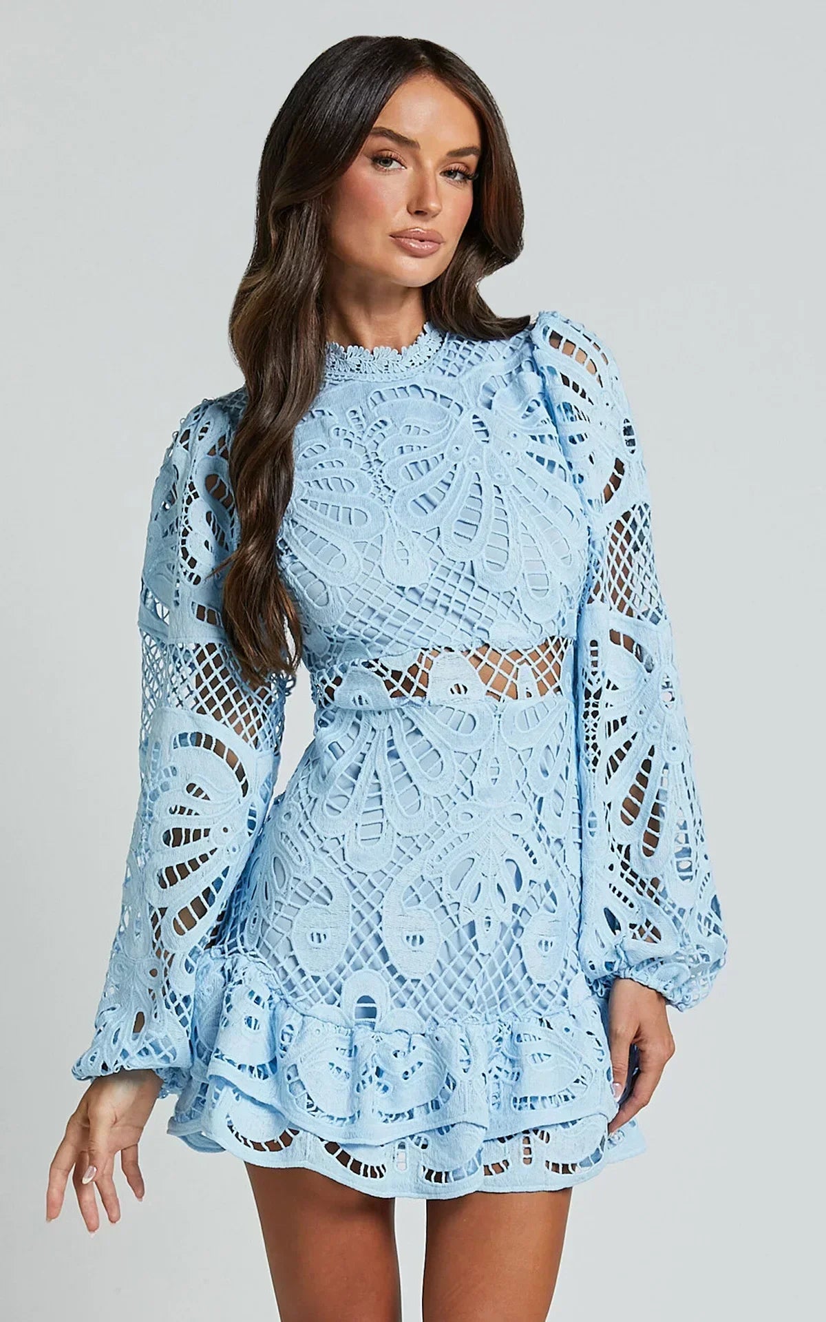 Floral Lace Ruffle Mini Dress