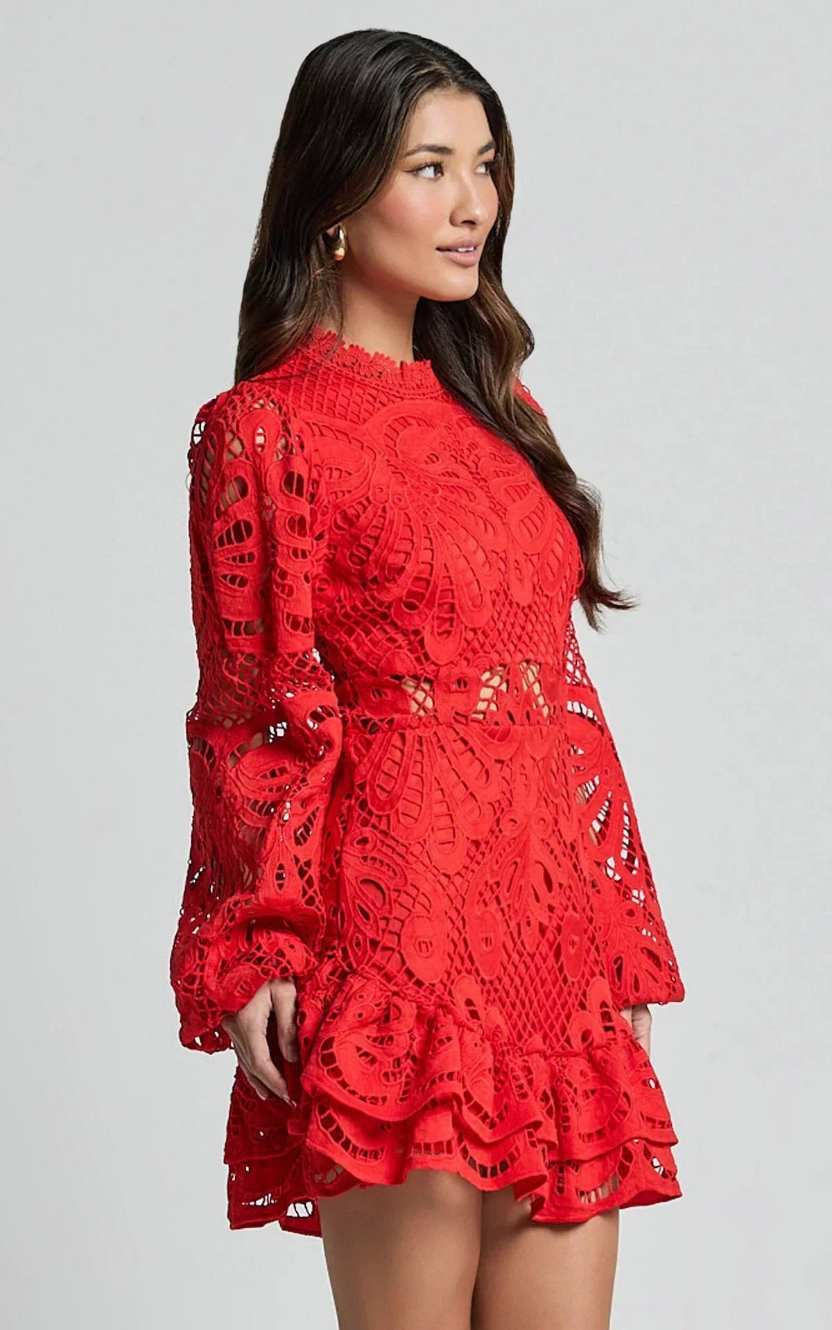 Floral Lace Ruffle Mini Dress