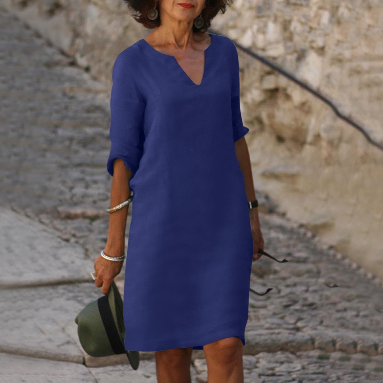 V-Neck Shift Midi Dress