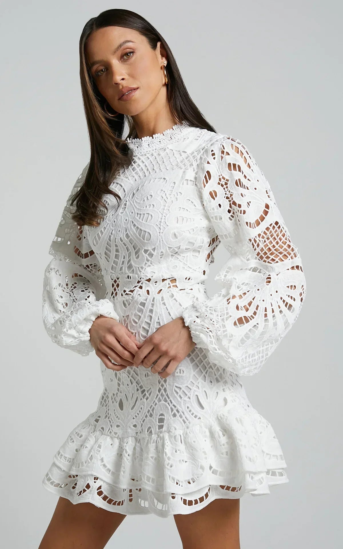 Floral Lace Ruffle Mini Dress