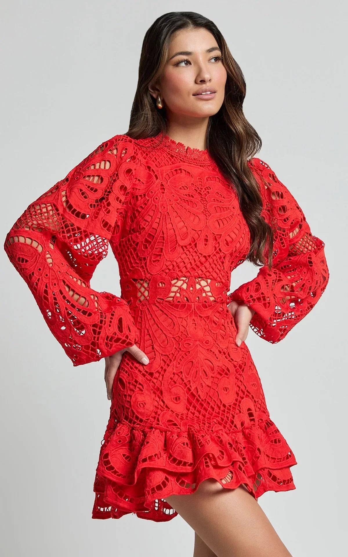 Floral Lace Ruffle Mini Dress