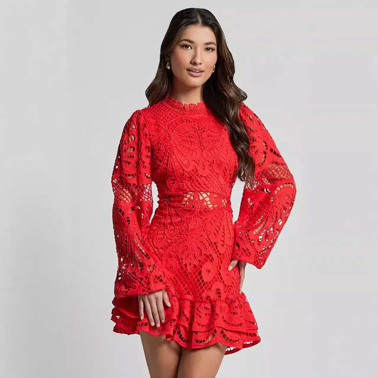 Floral Lace Ruffle Mini Dress