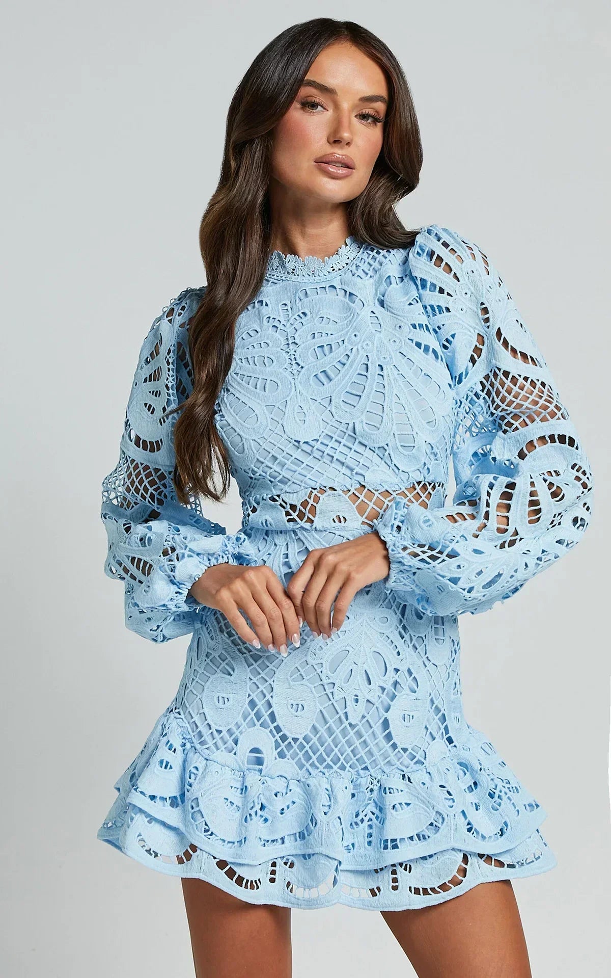 Floral Lace Ruffle Mini Dress