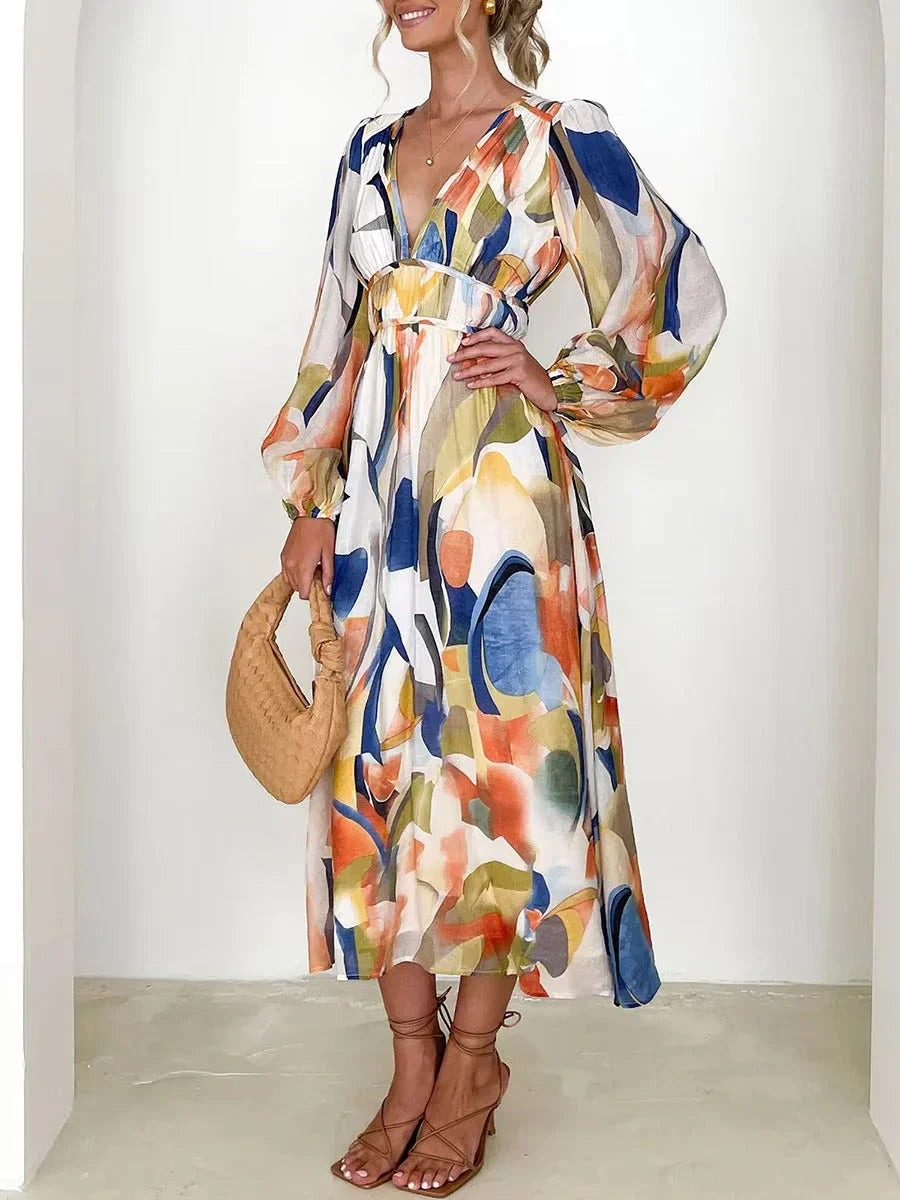 Abstract Print Midi Dress