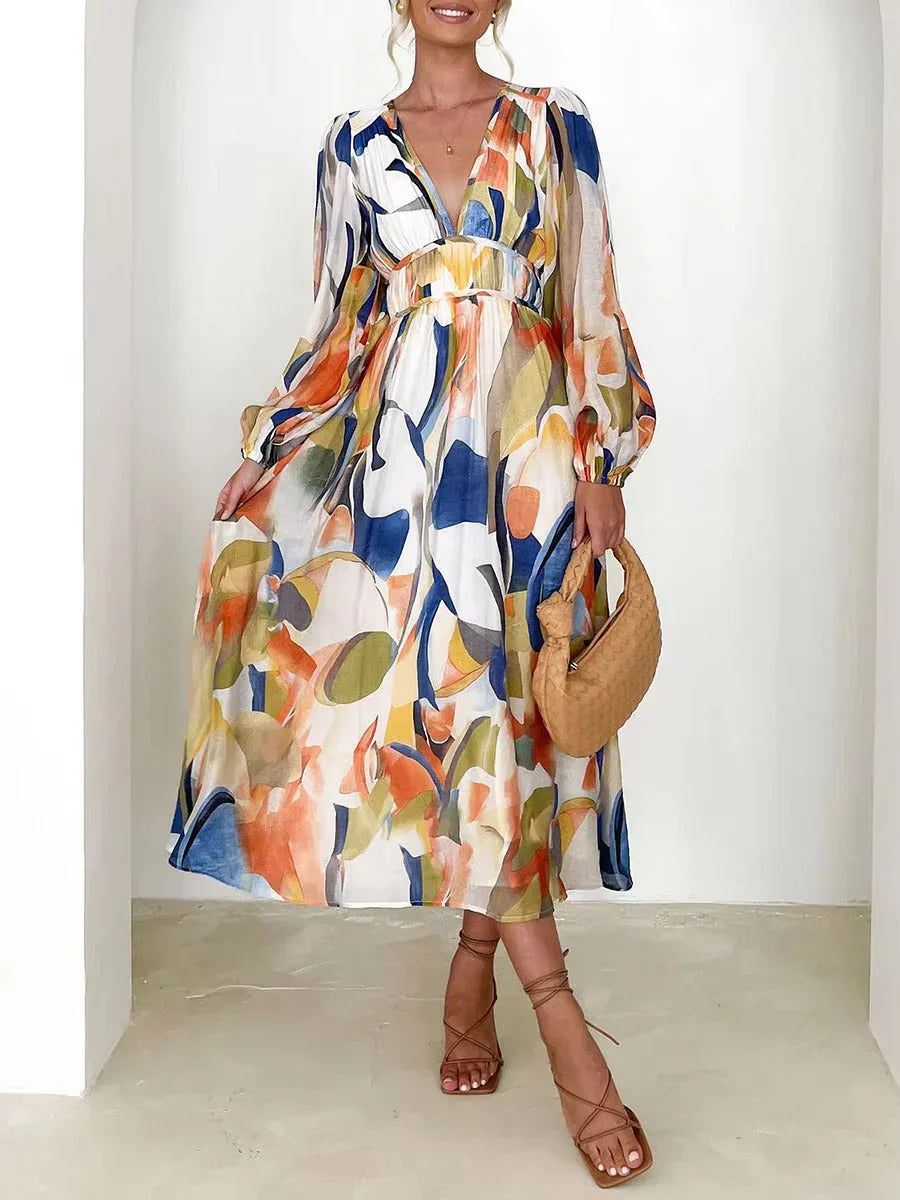 Abstract Print Midi Dress