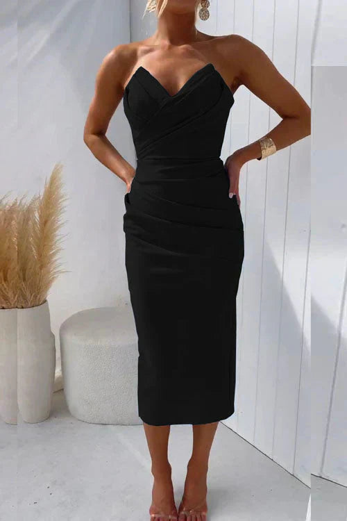 Ruched Strapless Midi Dress