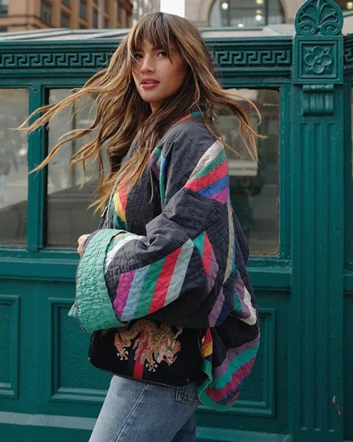 Colorblock Quilted Kimono Jacket