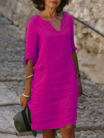 V-Neck Shift Midi Dress