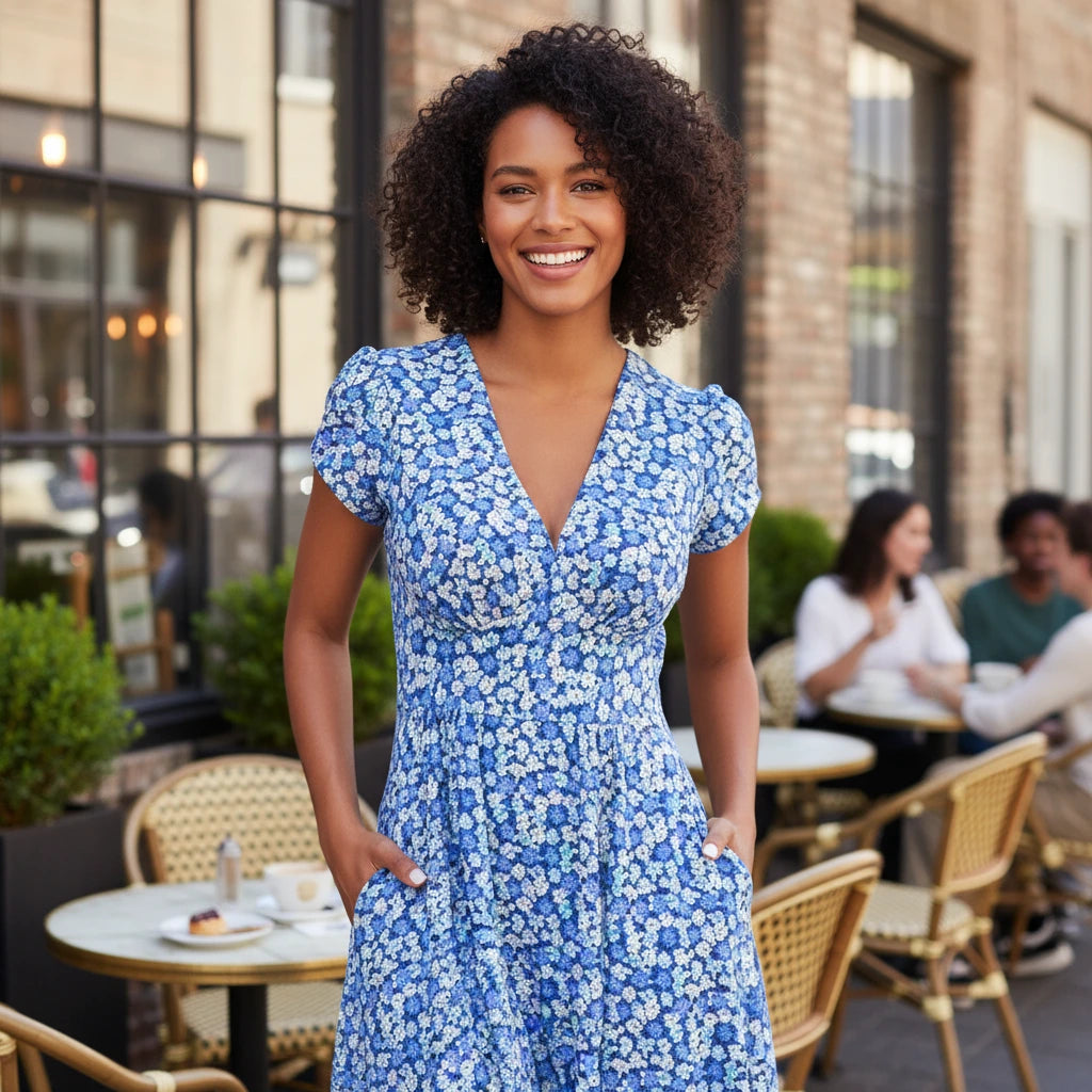 Floral Button Midi Dress