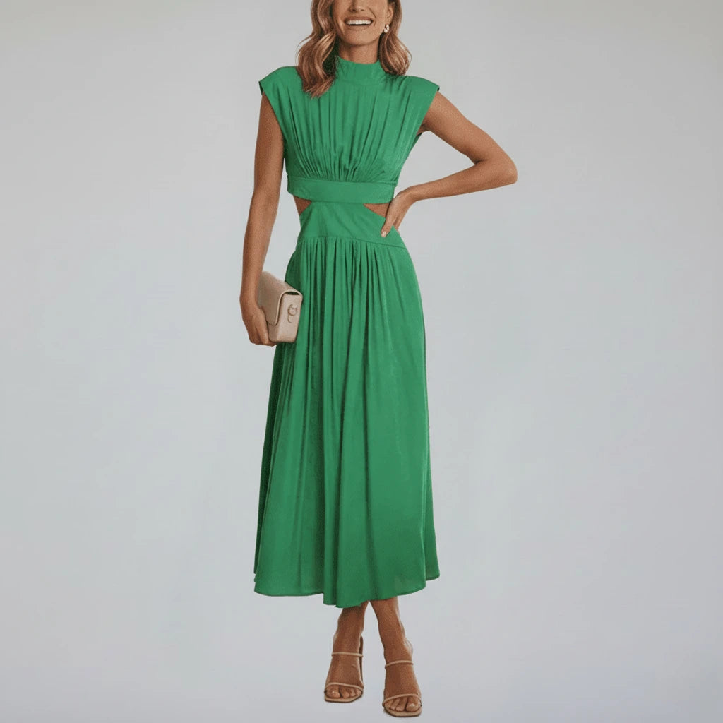 Cut-Out Pleated Midi Dress