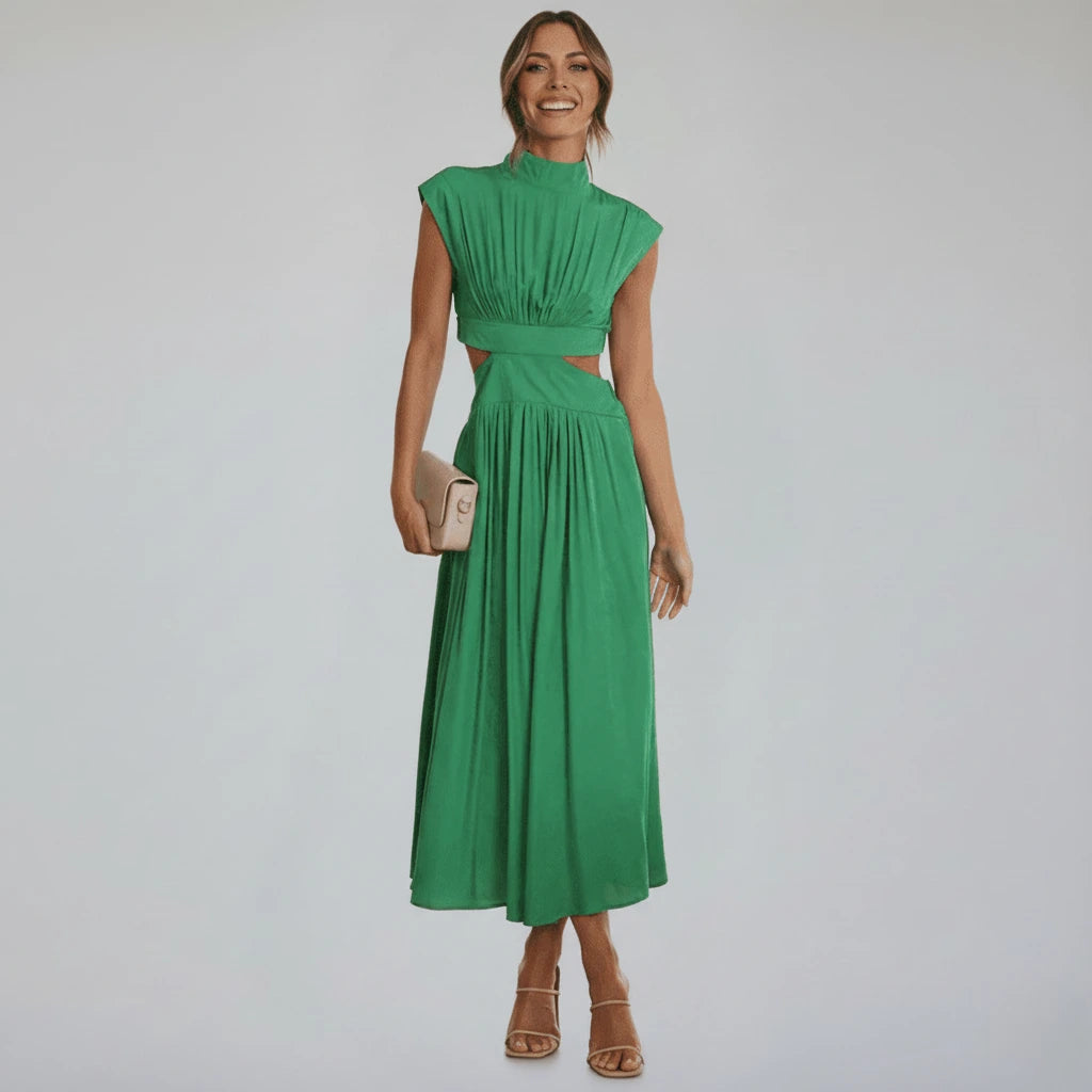 Cut-Out Pleated Midi Dress