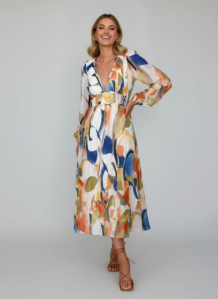 Abstract Print Midi Dress