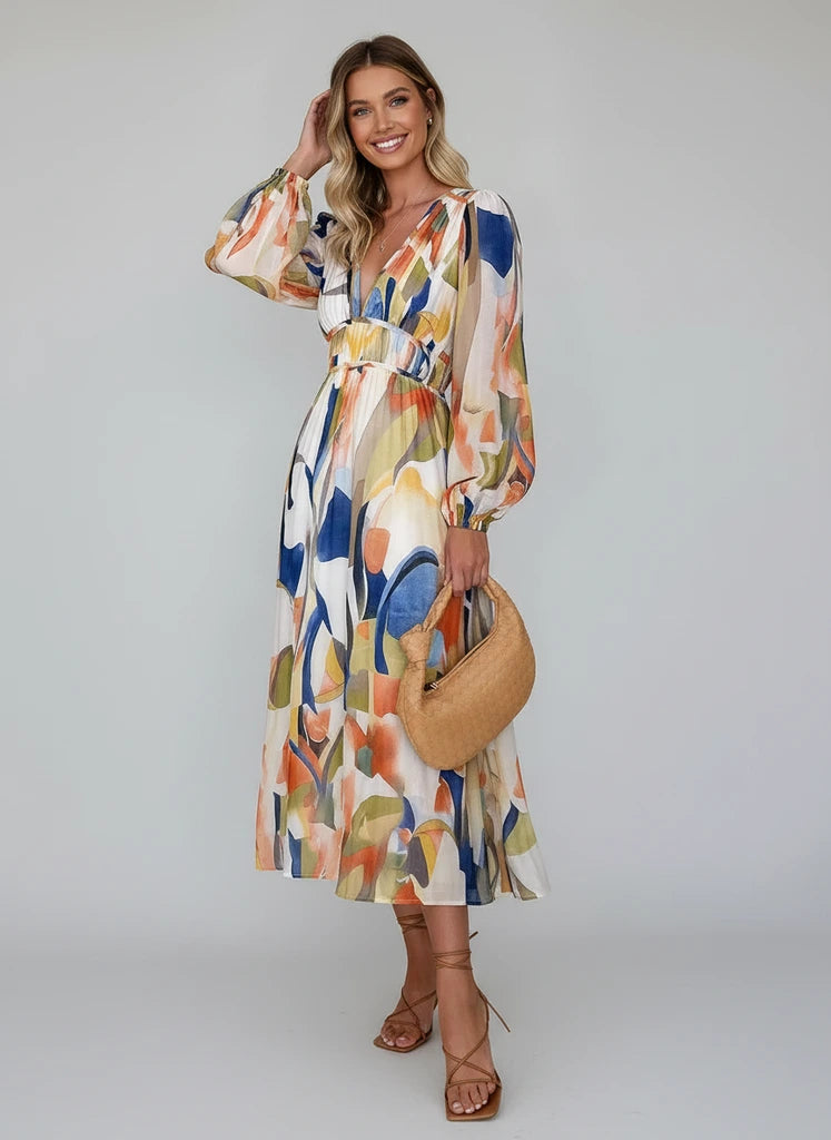 Abstract Print Midi Dress