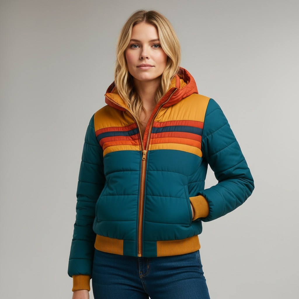 Retro Colorblock Puffer Jacket
