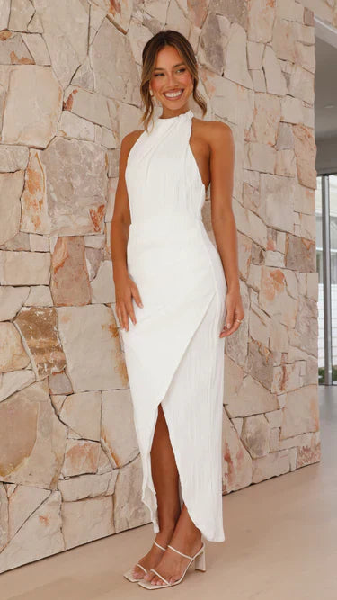 Pleated Halter Midi Dress