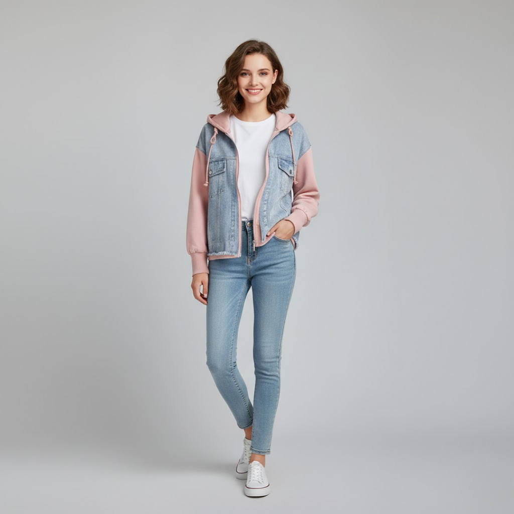 Denim Panel Hooded Jacket