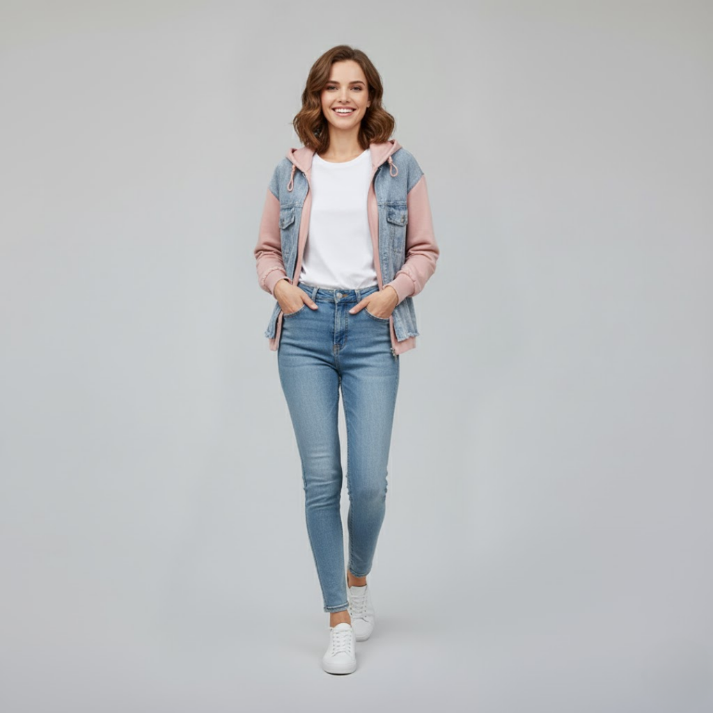 Denim Panel Hooded Jacket