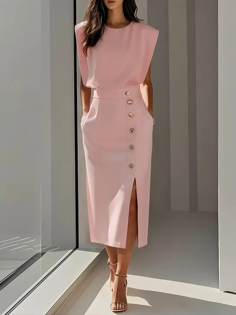 Button Detail Midi Dress