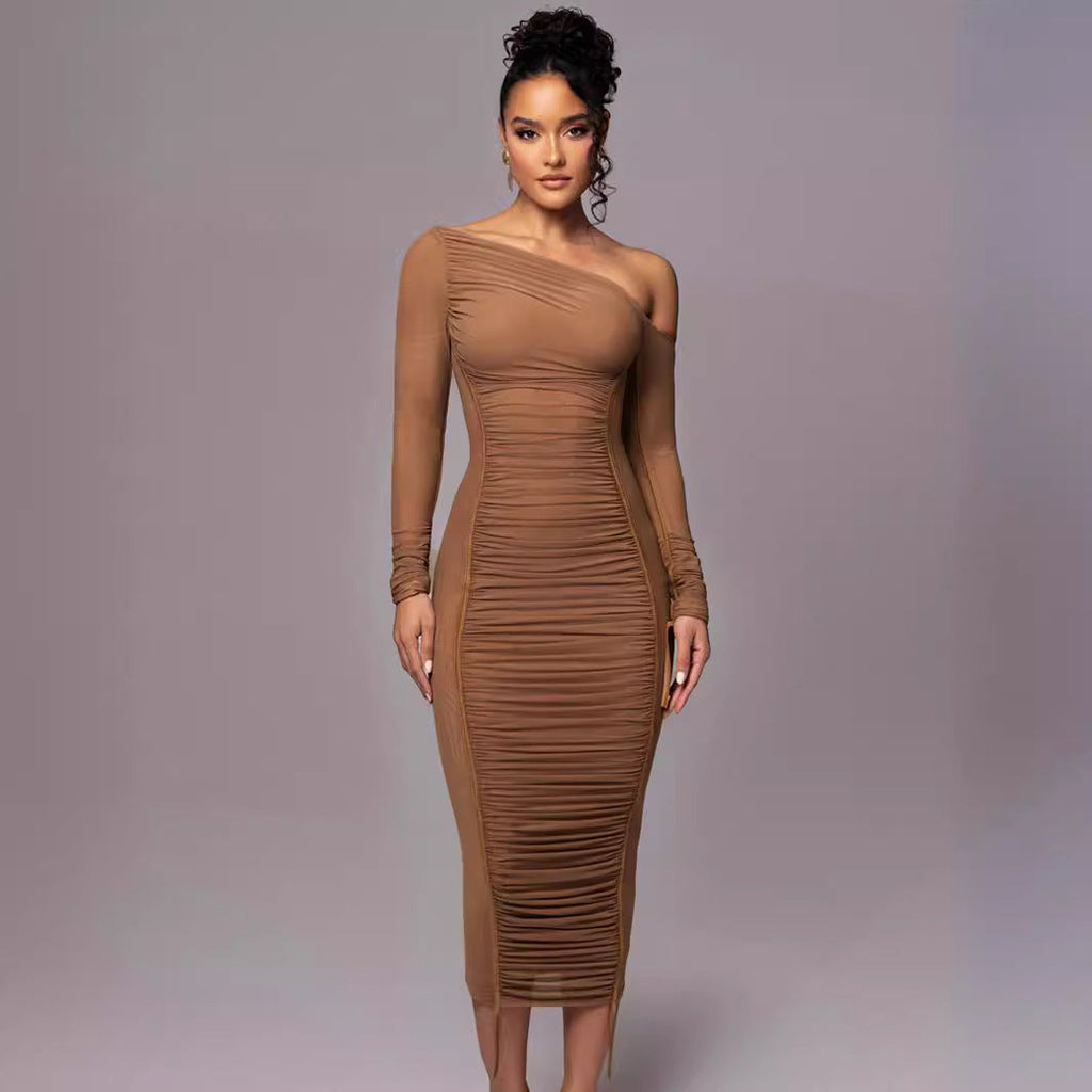 Asymmetric Mesh Bodycon Dress