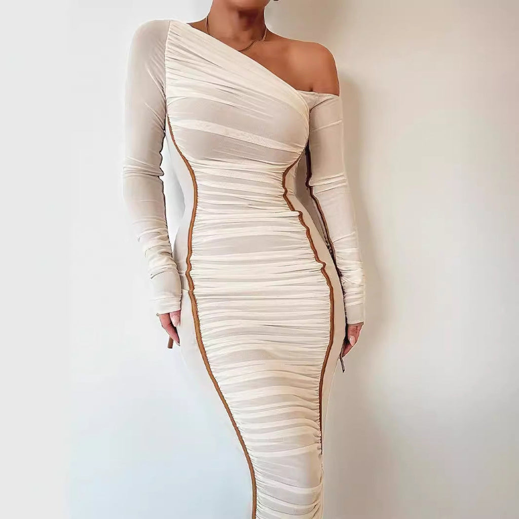 Asymmetric Mesh Bodycon Dress